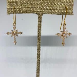 TRINITY Gold Cross Cz Dangle Earrings