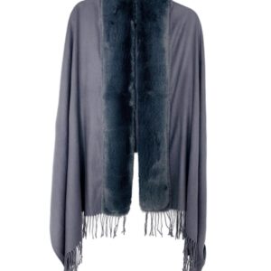 Shawl/Scarf Gray Fur Trim (Faux)